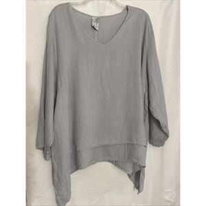 La Fixsun Women 2X Tunic Light Blue Linen 3/4 Sleeve Minimalist Lagenlook USA